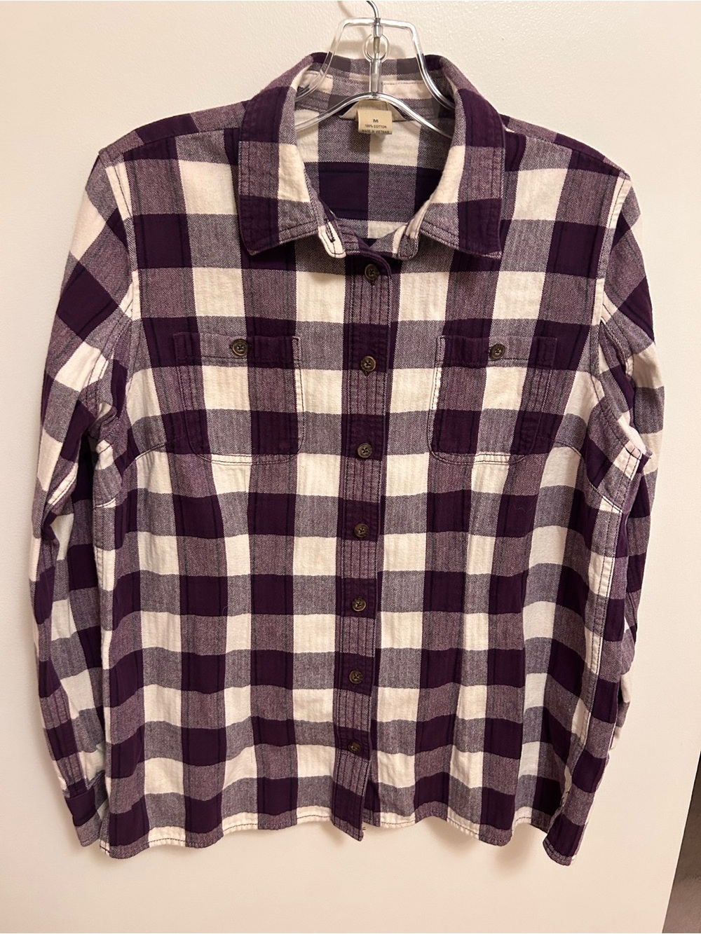 Duluth Trading Co Purple and White Plaid Button-Down Shirt